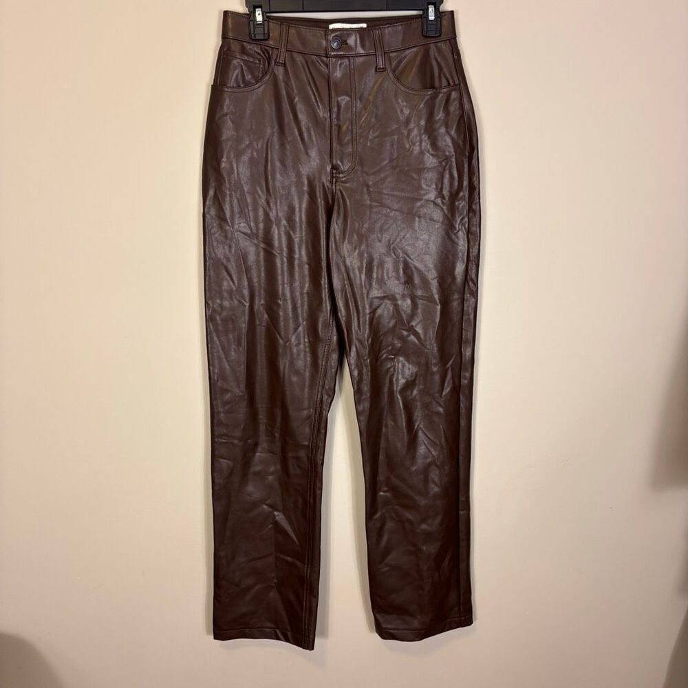 Abercrombie & Fitch Brown The 90's Straight Ultra High Rise Faux Leather Pants 2